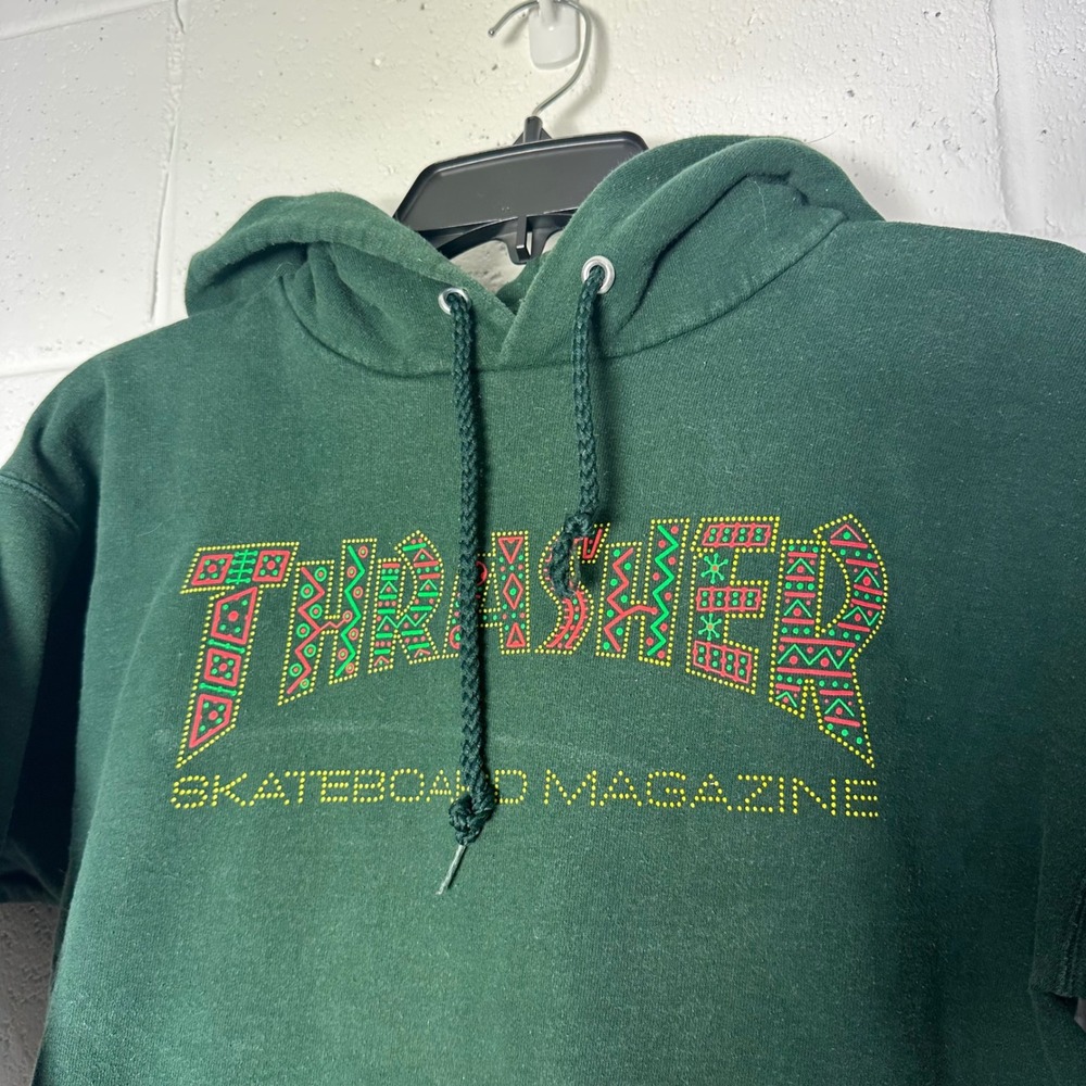 Thrasher Magazine Logo Hoodie Green Pullover Skateboarding Casual Size‎ Small